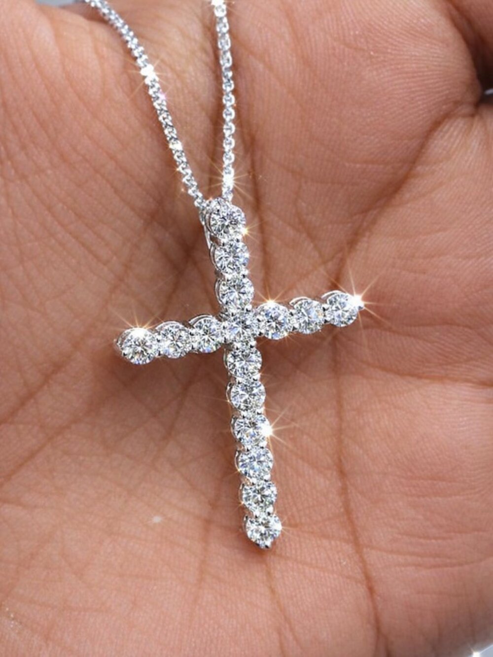 4 CT Diamond Cross Pendant 14K White Gold Over Excellent Round Cut.